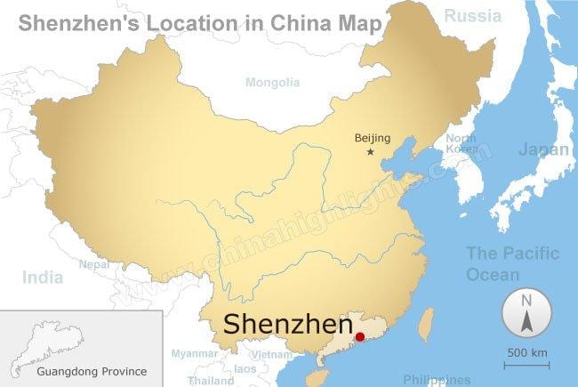 Shenzhen atrašanās vietu Ķīnā karte