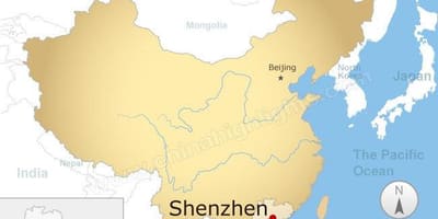 Shenzhen atrašanās vietu Ķīnā karte